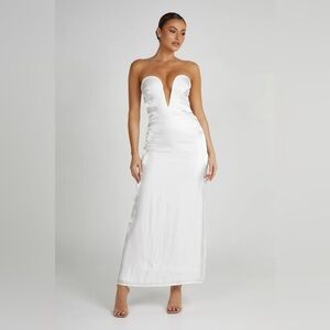 NWT Meshki Chantelle Liquid Satin Midi Dress - White